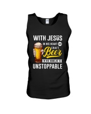 WITH JESUS IN HIS HEART AND CRAFT BEER Unisex Tank thumbnail