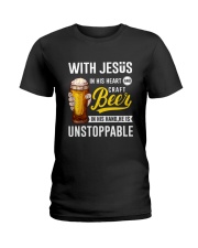 WITH JESUS IN HIS HEART AND CRAFT BEER Ladies T-Shirt thumbnail