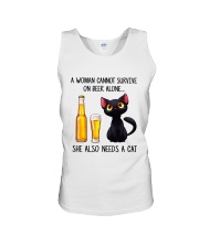 A WOMAN CANNOT SURVIVE ON BEER ALONE SHE ALSO Unisex Tank tile