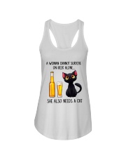 A WOMAN CANNOT SURVIVE ON BEER ALONE SHE ALSO Ladies Flowy Tank tile