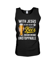 WITH JESUS IN HER HEART AND CRAFT BEER Unisex Tank tile