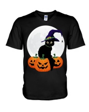Cute Black Cat Halloween Pumpkin TShirt V-Neck T-Shirt thumbnail