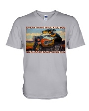 Dachshund Motorcycle V-Neck T-Shirt tile