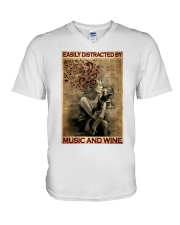Distracted By Music And Wine V-Neck T-Shirt tile