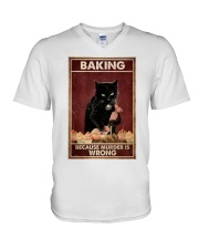 Black Cat Baking Murder Is Wrong V-Neck T-Shirt tile