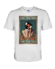 A Girl With Vinyl And Wine V-Neck T-Shirt tile