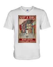 Just A Girl Who Loves Books And Travel V-Neck T-Shirt tile