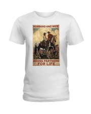 Husband And Wife Horse Riding Partners Ladies T-Shirt tile