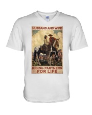 Husband And Wife Horse Riding Partners V-Neck T-Shirt tile