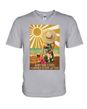 Girl And Wine Lived Happily V-Neck T-Shirt tile