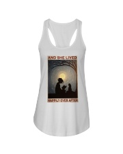 Girl Reading With Cat Lived Happily Ladies Flowy Tank tile