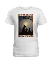 Girl Reading With Cat Lived Happily Ladies T-Shirt tile