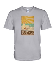Girls Loves Books And Tea V-Neck T-Shirt tile