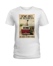 Camper Van Surfing Girl Ladies T-Shirt tile