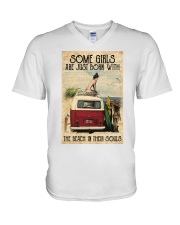Camper Van Surfing Girl V-Neck T-Shirt tile