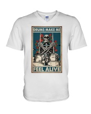 Skeleton Drummer Feel Alive V-Neck T-Shirt tile