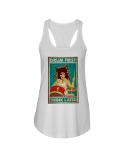 Brunette Girl Drum First Think Later Ladies Flowy Tank tile