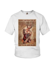 Distracted By Tattoos And Music Youth T-Shirt tile