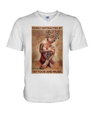 Distracted By Tattoos And Music V-Neck T-Shirt tile