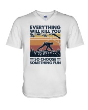 Arborist Everything Will Kill You V-Neck T-Shirt tile