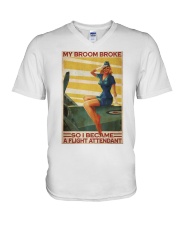 Flight Attendant My Broom Broke V-Neck T-Shirt tile