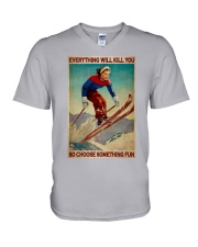 Skiing Choose Something Fun V-Neck T-Shirt tile