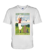 Golf Course Girl Lived Happily V-Neck T-Shirt tile