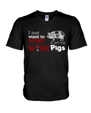 I just want to drink wine and pet my Pigs V-Neck T-Shirt thumbnail