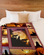 Wolf Funny Blanket Sunset Graphic Design Large Fleece Blanket - 60" x 80" aos-coral-fleece-blanket-60x80-lifestyle-front-02