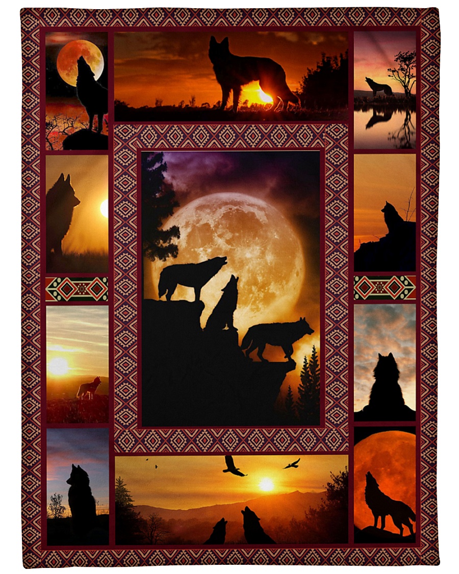 Wolf Funny Blanket Sunset Graphic Design Large Fleece Blanket - 60" x 80"
