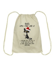 CAT RULES WHEN I FIRST WAKE UP Drawstring Bag tile