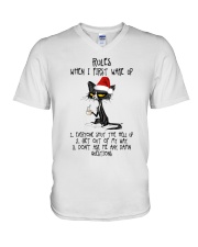 CAT RULES WHEN I FIRST WAKE UP V-Neck T-Shirt tile