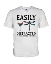 Easily Distracted By Dragonflies And Wine V-Neck T-Shirt thumbnail