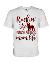 FRENCH BULLDOG ROCKIN MOM LIFE V-Neck T-Shirt tile