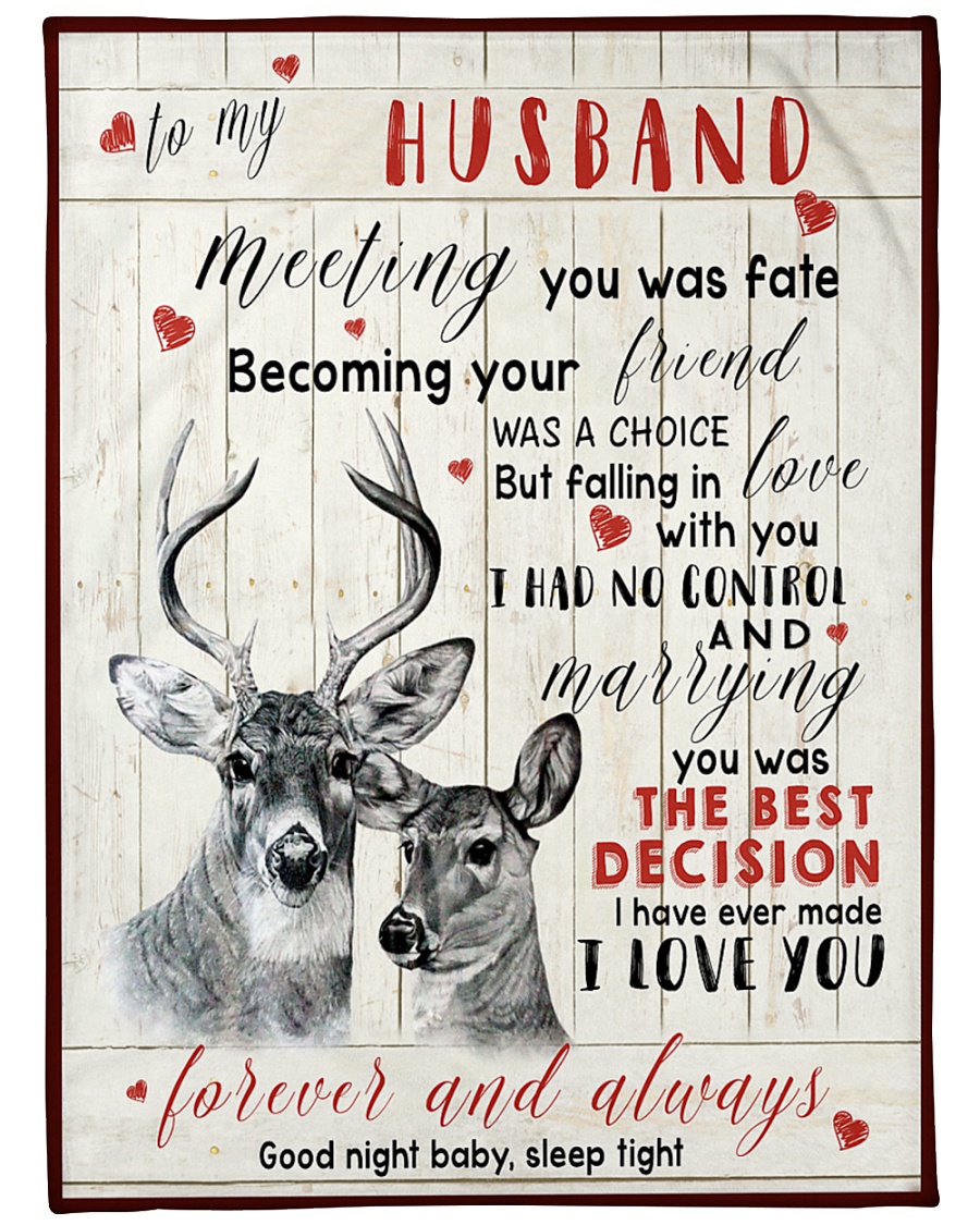 Deer Wife To My Husband Graphic Design Large Fleece Blanket - 60" x 80"