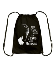 HORSE THIS GIRL RUNS ON JESUS AND HORSES Drawstring Bag tile