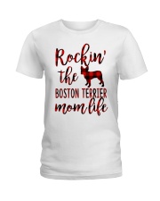 BOSTON TERRIER ROCKIN MOM LIFE Ladies T-Shirt tile