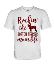 BOSTON TERRIER ROCKIN MOM LIFE V-Neck T-Shirt tile