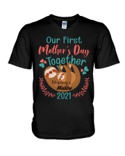 Our First Mother's Day Together Sloth 2021 V-Neck T-Shirt tile