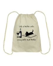 LIFE IS BETTER WITH WINE CATS AND BOOKS Drawstring Bag tile