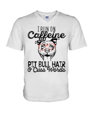 Pitbull I Run On Caffeine V-Neck T-Shirt tile