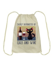 Easily Distracted By Cats And Wine Drawstring Bag tile