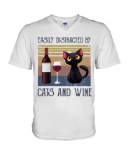 Easily Distracted By Cats And Wine V-Neck T-Shirt tile