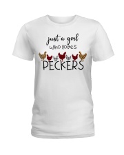 JUST A GIRL WHO LOVES PECKERS Ladies T-Shirt tile