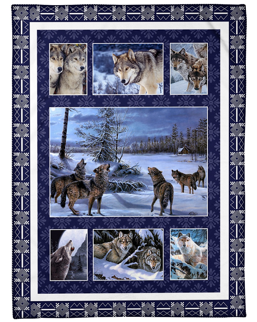 Wolf Funny Blanket Winter Graphic Design Large Fleece Blanket - 60" x 80"