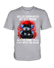 Black cat diving hello darkness mttn-nth V-Neck T-Shirt tile