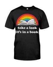 take a look it's in a book reading vintage retro rainbow T-Shirt Classic T-Shirt front