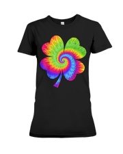 Irish Shamrock Tie Dye Happy St Patrick's Day Go Lucky Gift T-Shirt Premium Fit Ladies Tee tile