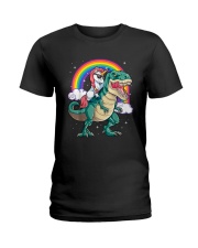 Unicorn Riding T rex Dinosaur Boys Girls Men Women Rainbow T-Shirt Ladies T-Shirt tile