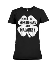 Prone To Shenanigans And Malarkey Funny St Patricks Day Boys T-Shirt Premium Fit Ladies Tee tile